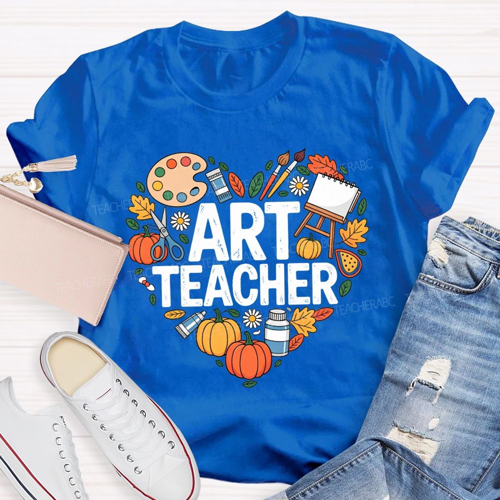 Fall Art Teacher Powered By Paint And Pumpkins Teacher T-shirt