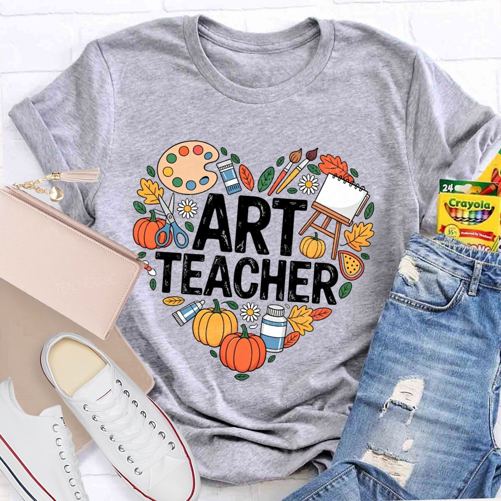 Fall Art Teacher Powered By Paint And Pumpkins Teacher T-shirt