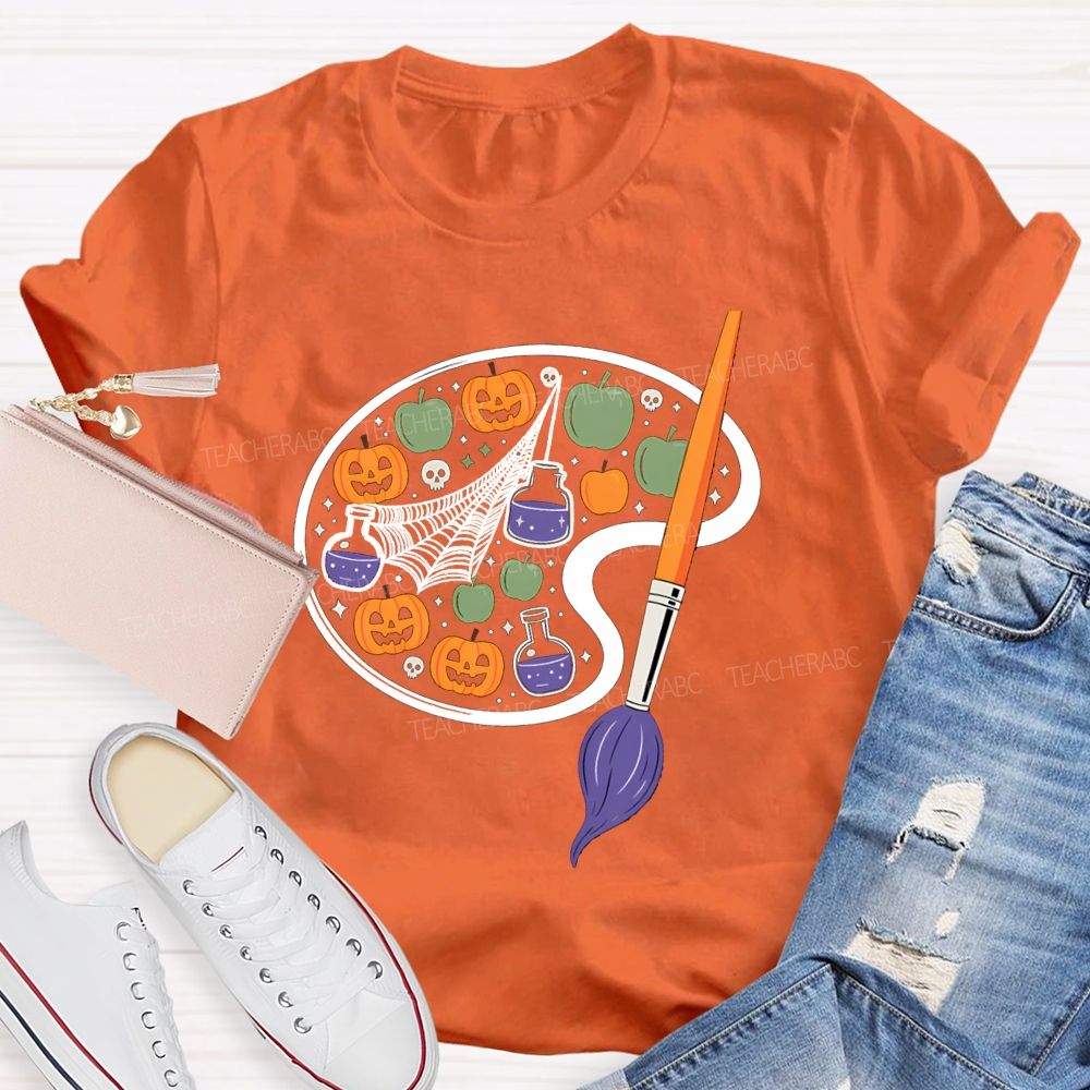 Paint And Pumpkin Halloween Art Teacher T-shirt