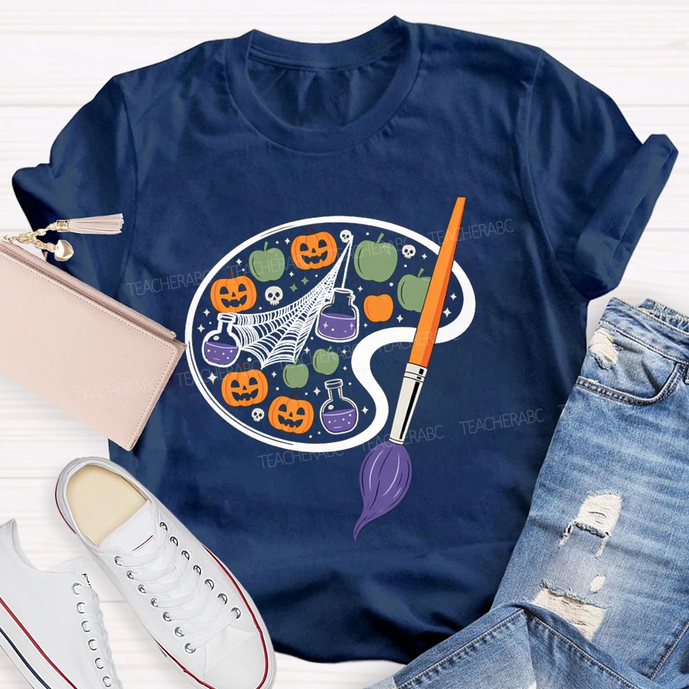 Paint And Pumpkin Halloween Art Teacher T-shirt