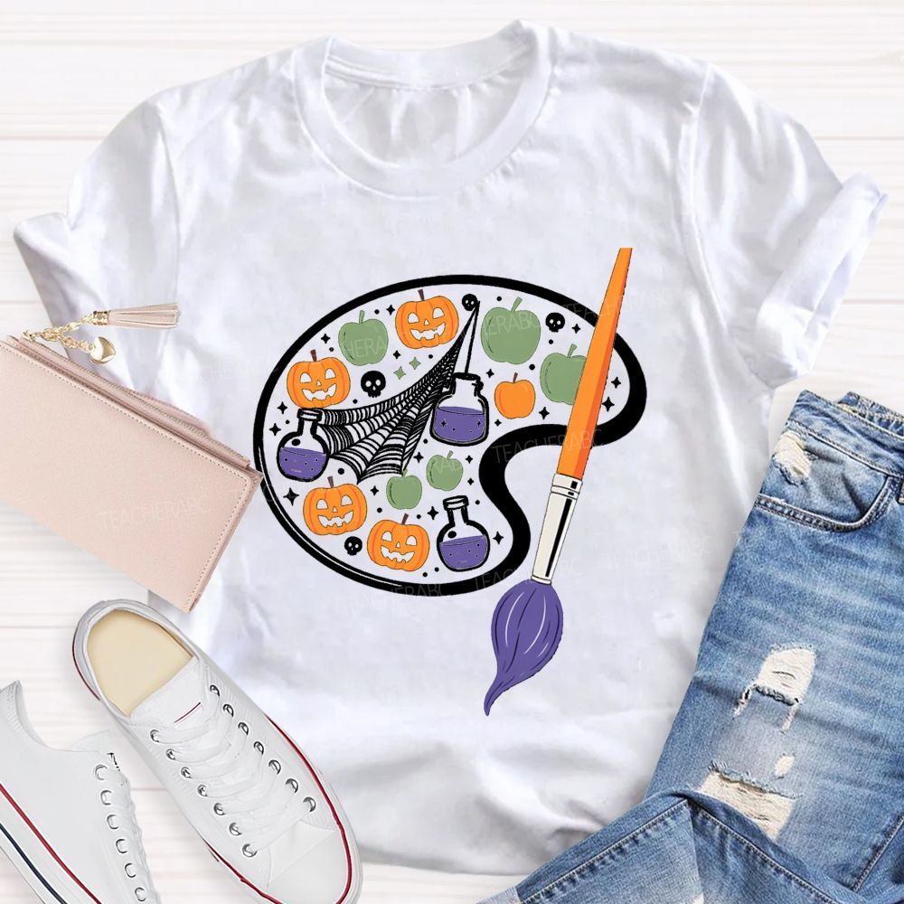 Paint And Pumpkin Halloween Art Teacher T-shirt