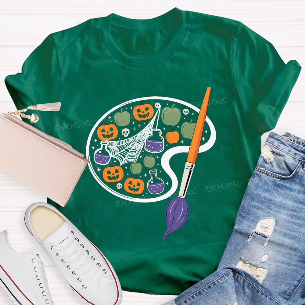 Paint And Pumpkin Halloween Art Teacher T-shirt
