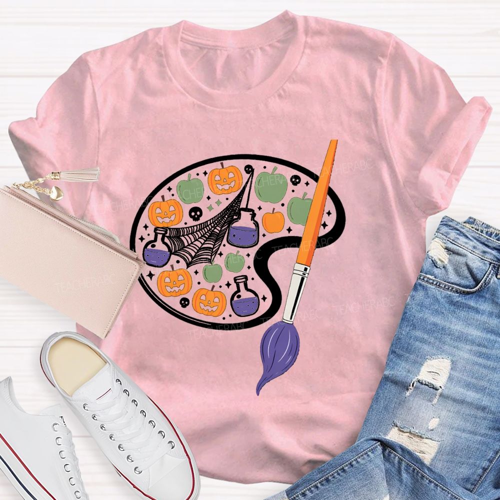 Paint And Pumpkin Halloween Art Teacher T-shirt