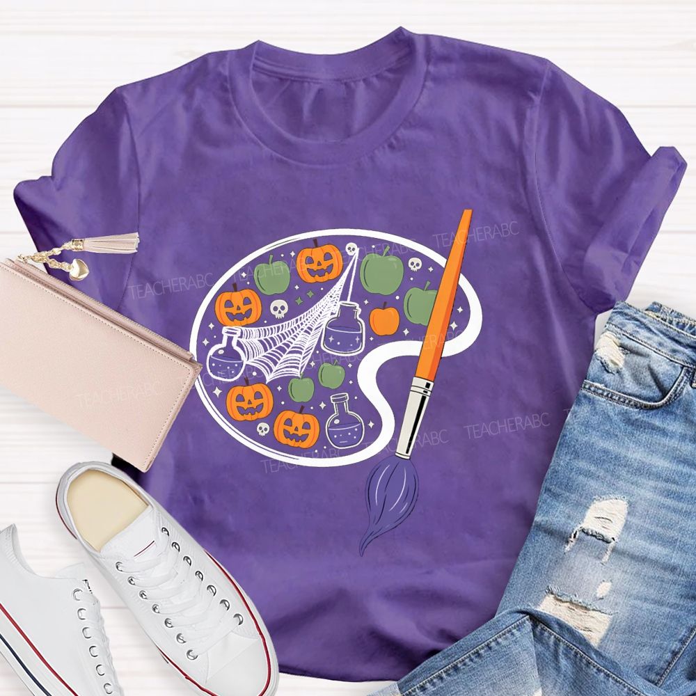 Paint And Pumpkin Halloween Art Teacher T-shirt