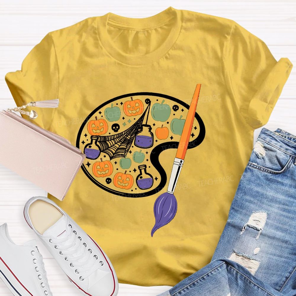 Paint And Pumpkin Halloween Art Teacher T-shirt
