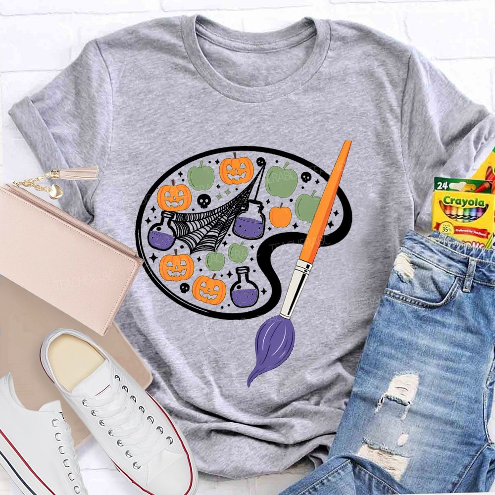 Paint And Pumpkin Halloween Art Teacher T-shirt