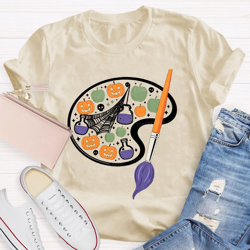 Paint And Pumpkin Halloween Art Teacher T-shirt