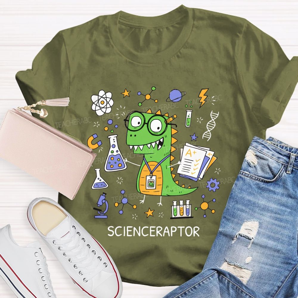Scienceraptor Doing Experiments One Beaker At A Time Teacher T-shirt