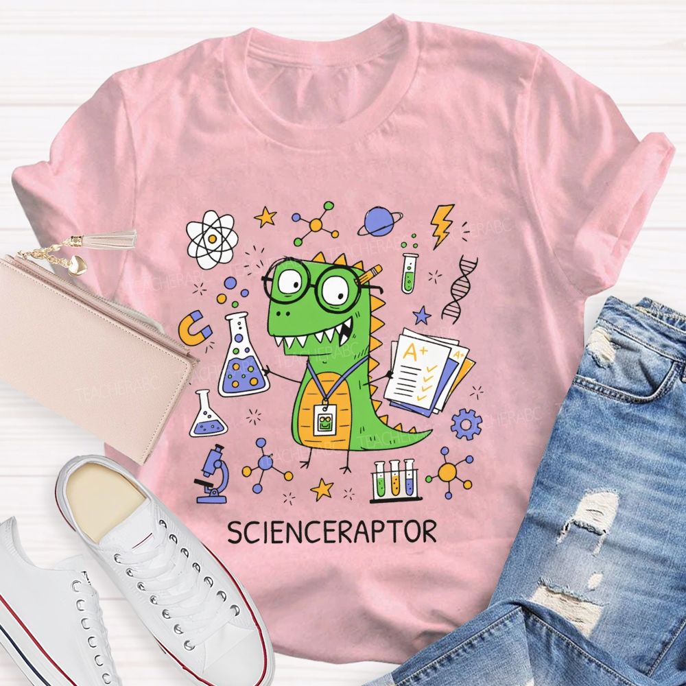Scienceraptor Doing Experiments One Beaker At A Time Teacher T-shirt