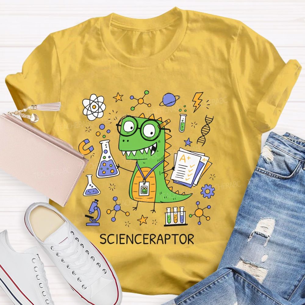 Scienceraptor Doing Experiments One Beaker At A Time Teacher T-shirt