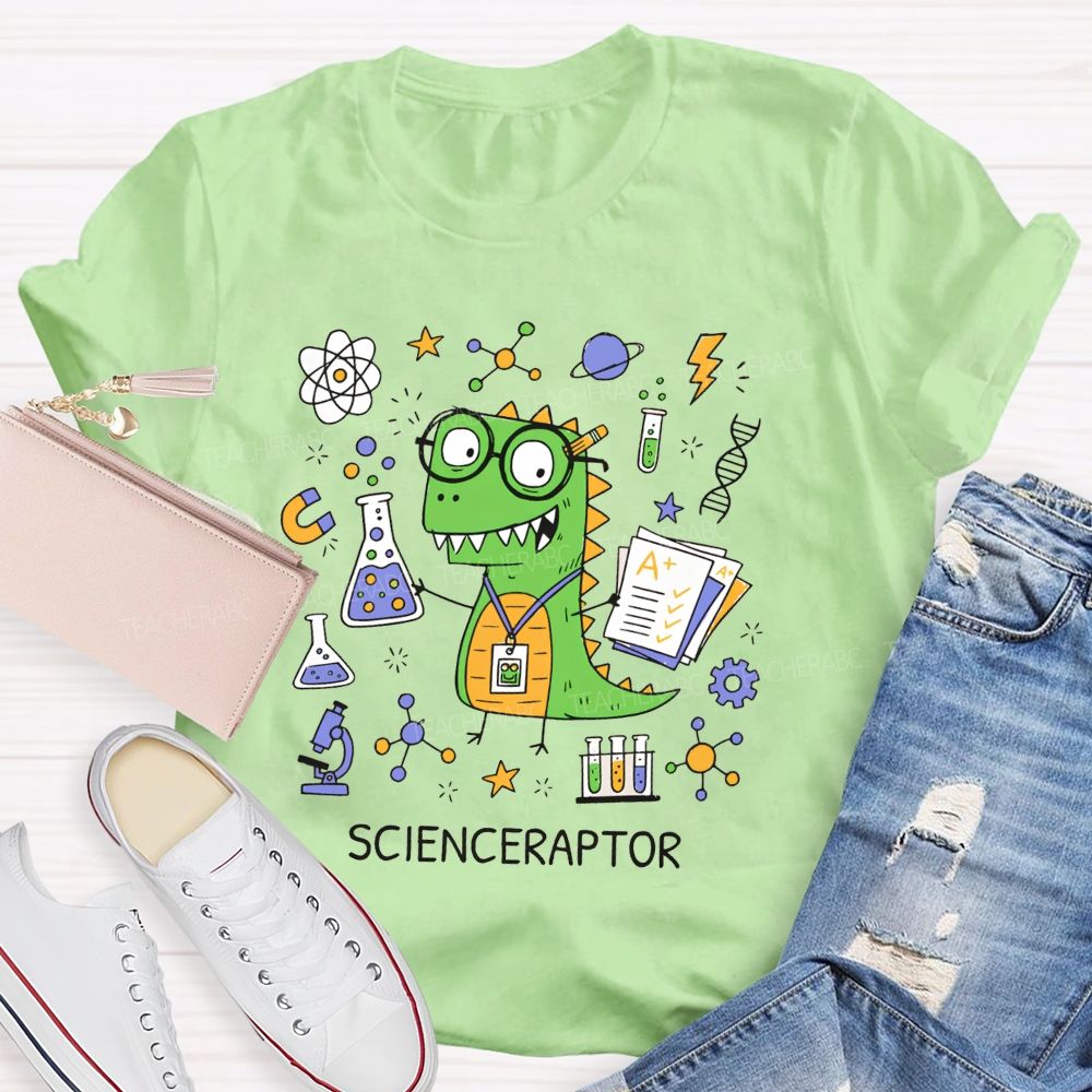 Scienceraptor Doing Experiments One Beaker At A Time Teacher T-shirt