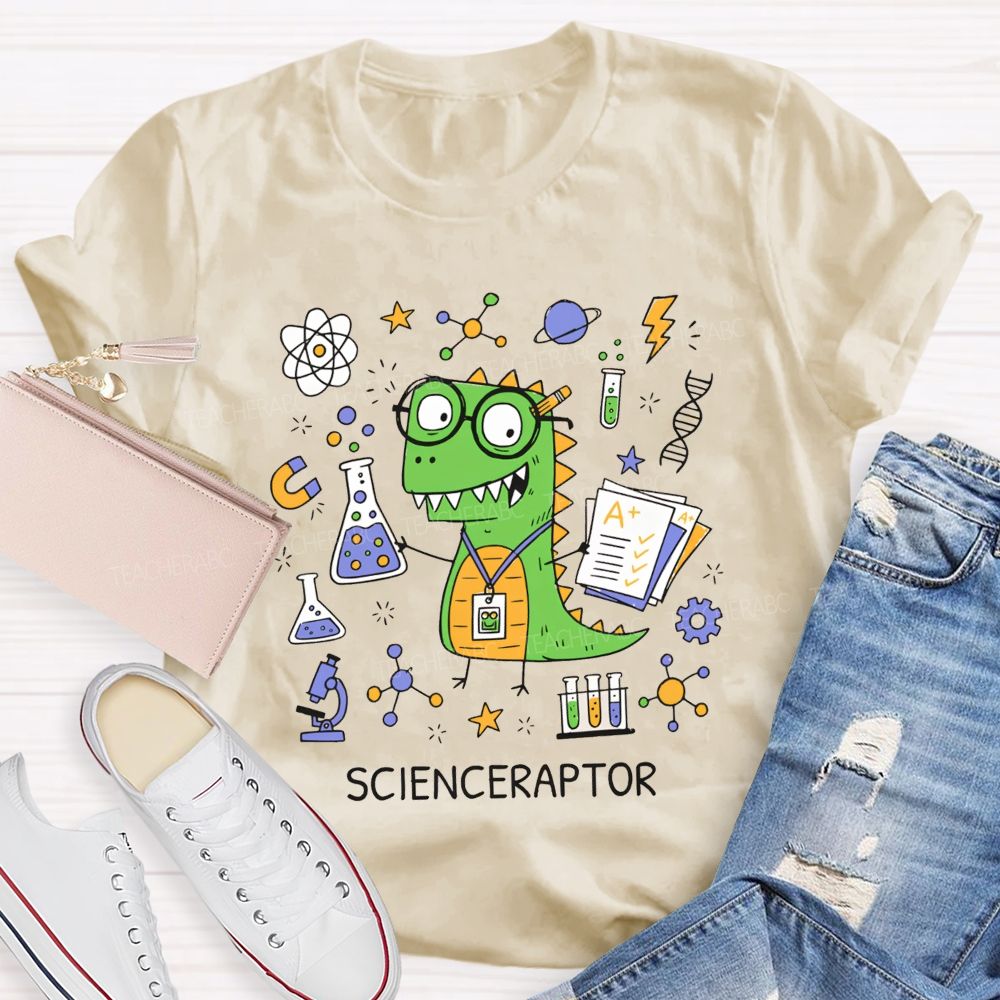 Scienceraptor Doing Experiments One Beaker At A Time Teacher T-shirt