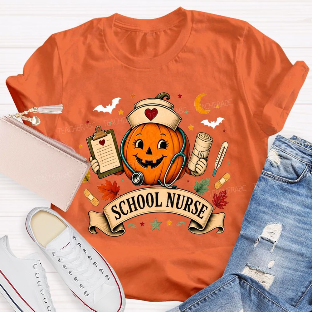 Pumpkin School Nurse Vibes Halloween T-shirt