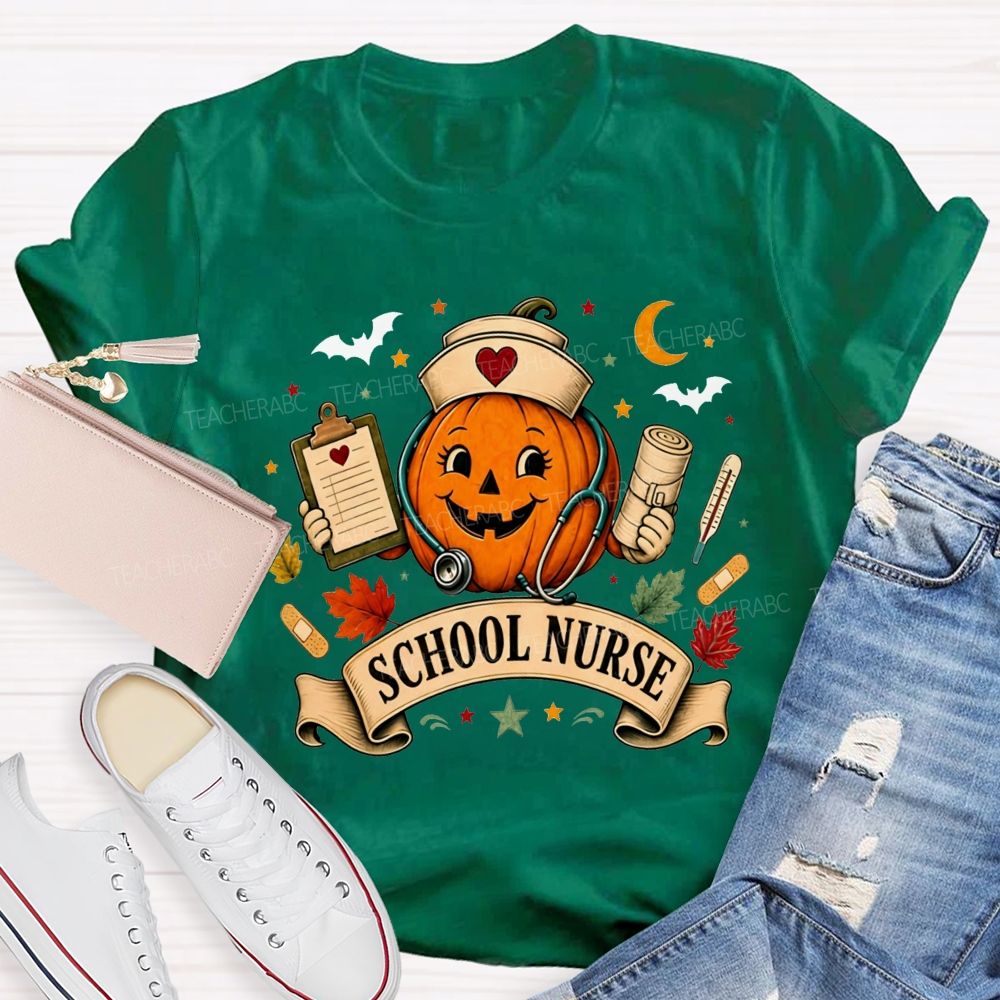 Pumpkin School Nurse Vibes Halloween T-shirt