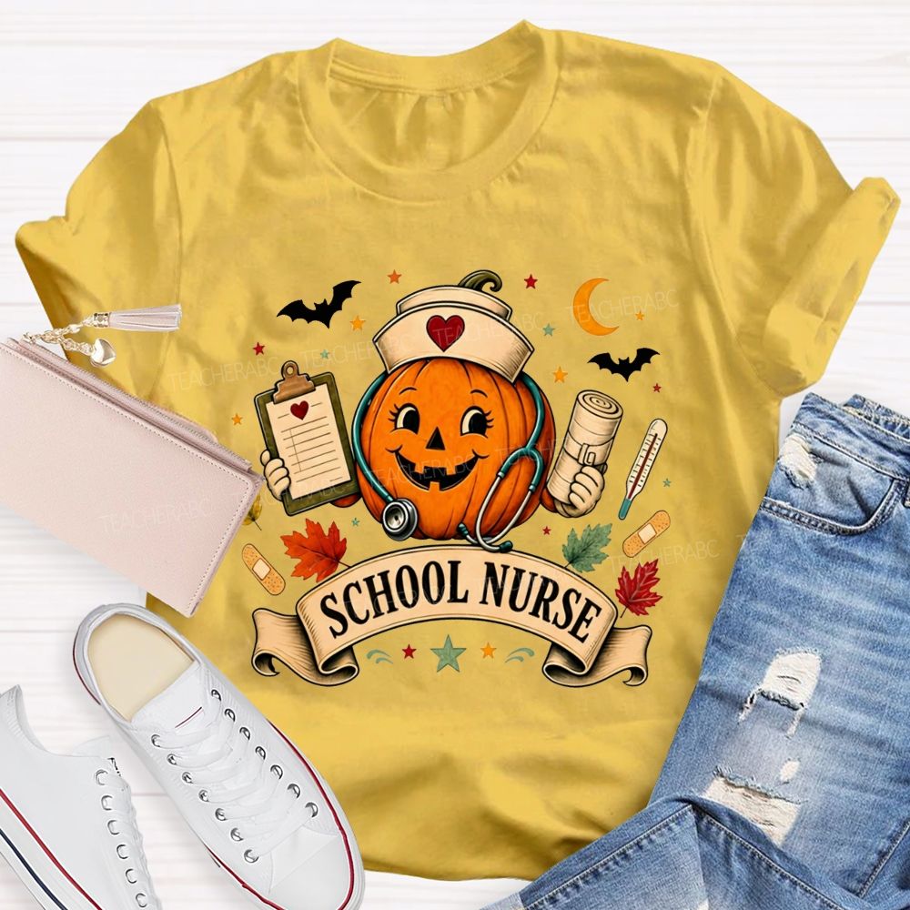 Pumpkin School Nurse Vibes Halloween T-shirt
