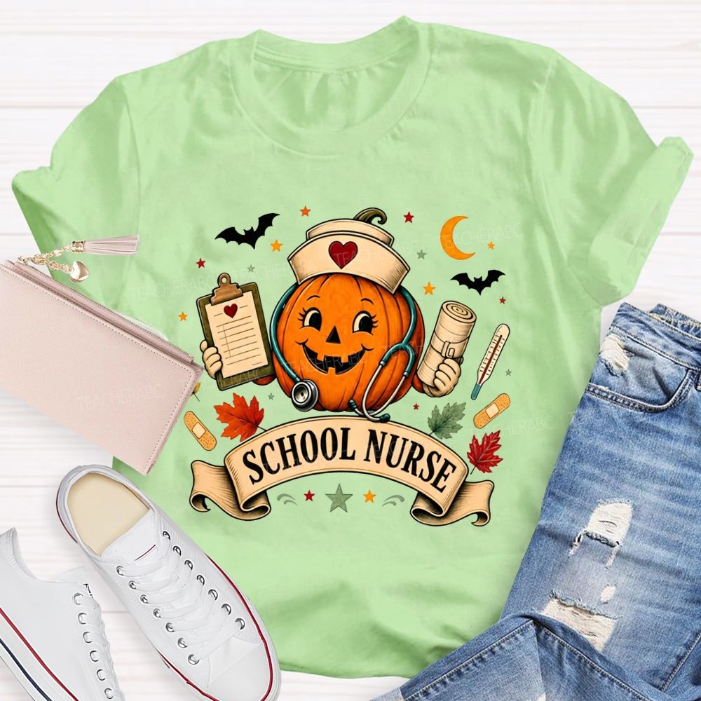 Pumpkin School Nurse Vibes Halloween T-shirt