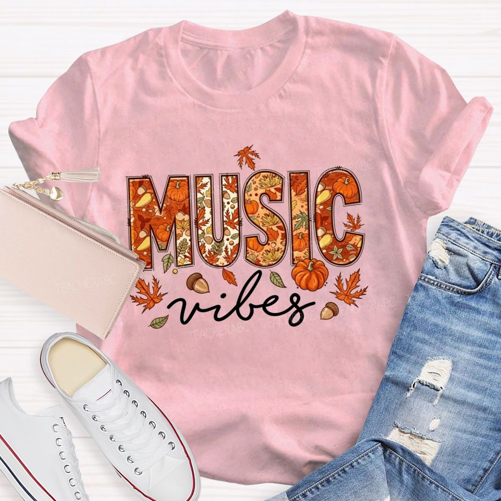 Maple Leaves And Melodies Fall Music Vibes Teacher T-shirt