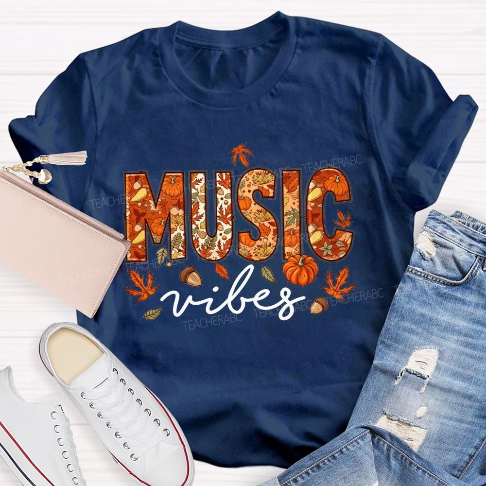 Maple Leaves And Melodies Fall Music Vibes Teacher T-shirt