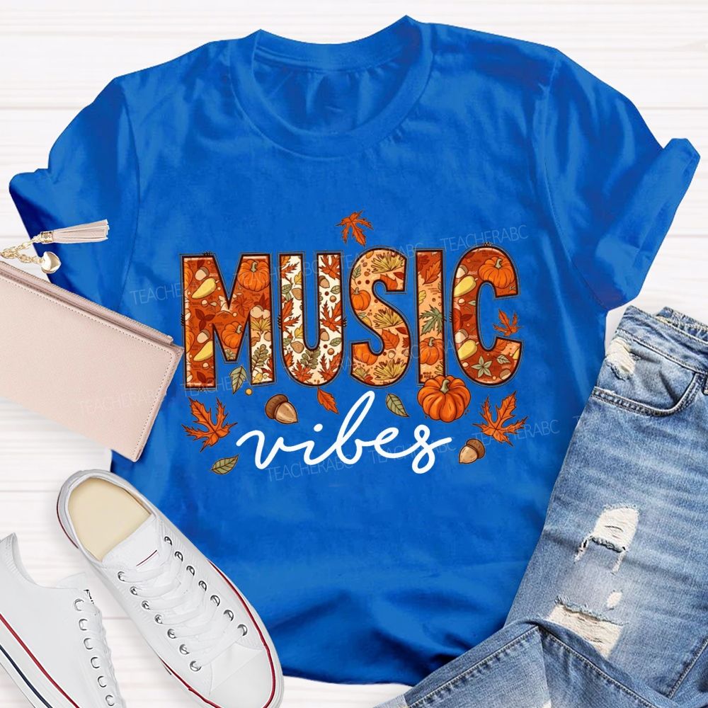Maple Leaves And Melodies Fall Music Vibes Teacher T-shirt