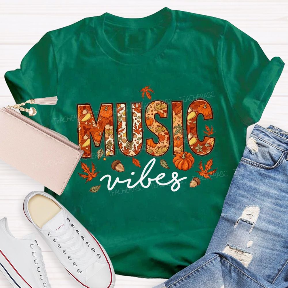 Maple Leaves And Melodies Fall Music Vibes Teacher T-shirt
