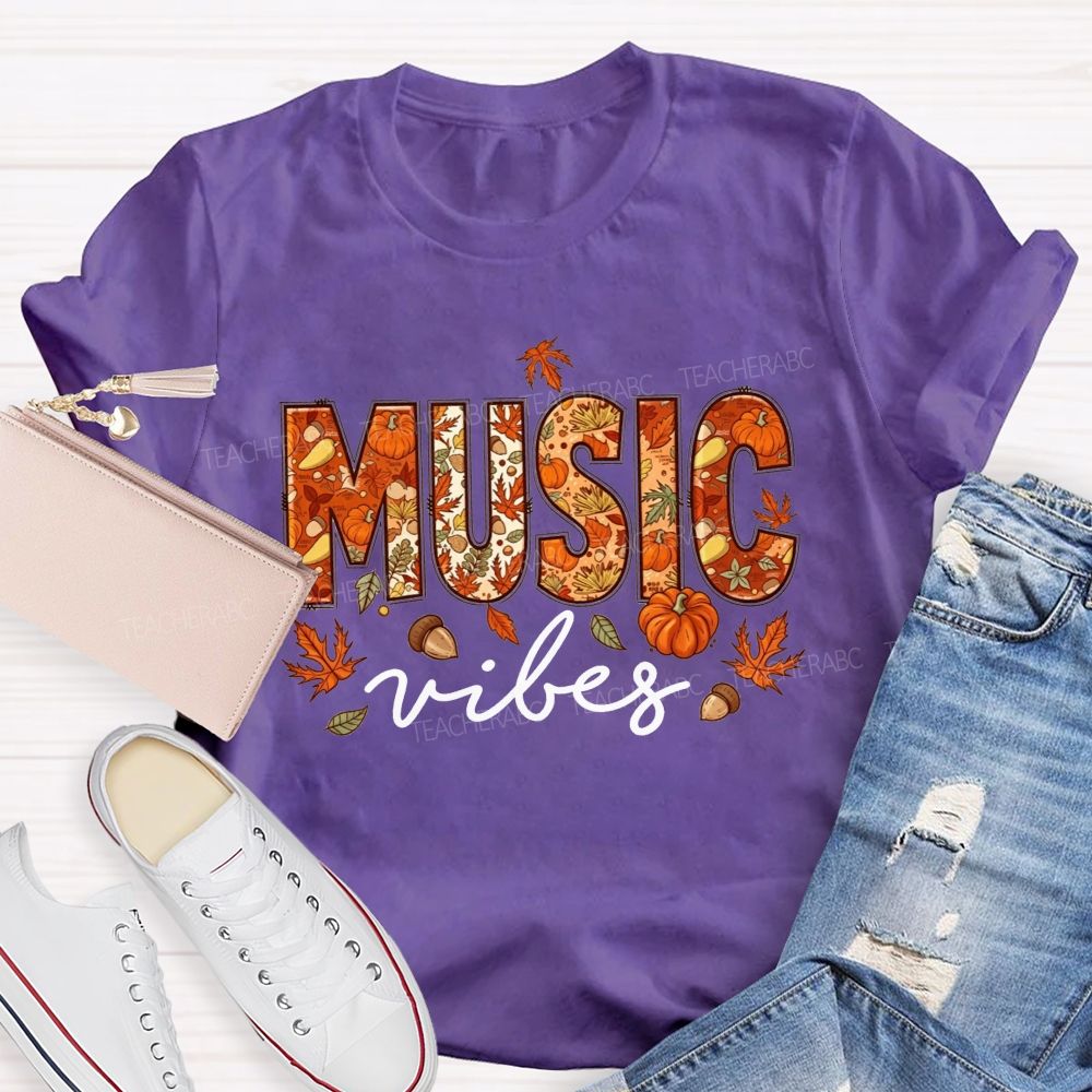 Maple Leaves And Melodies Fall Music Vibes Teacher T-shirt