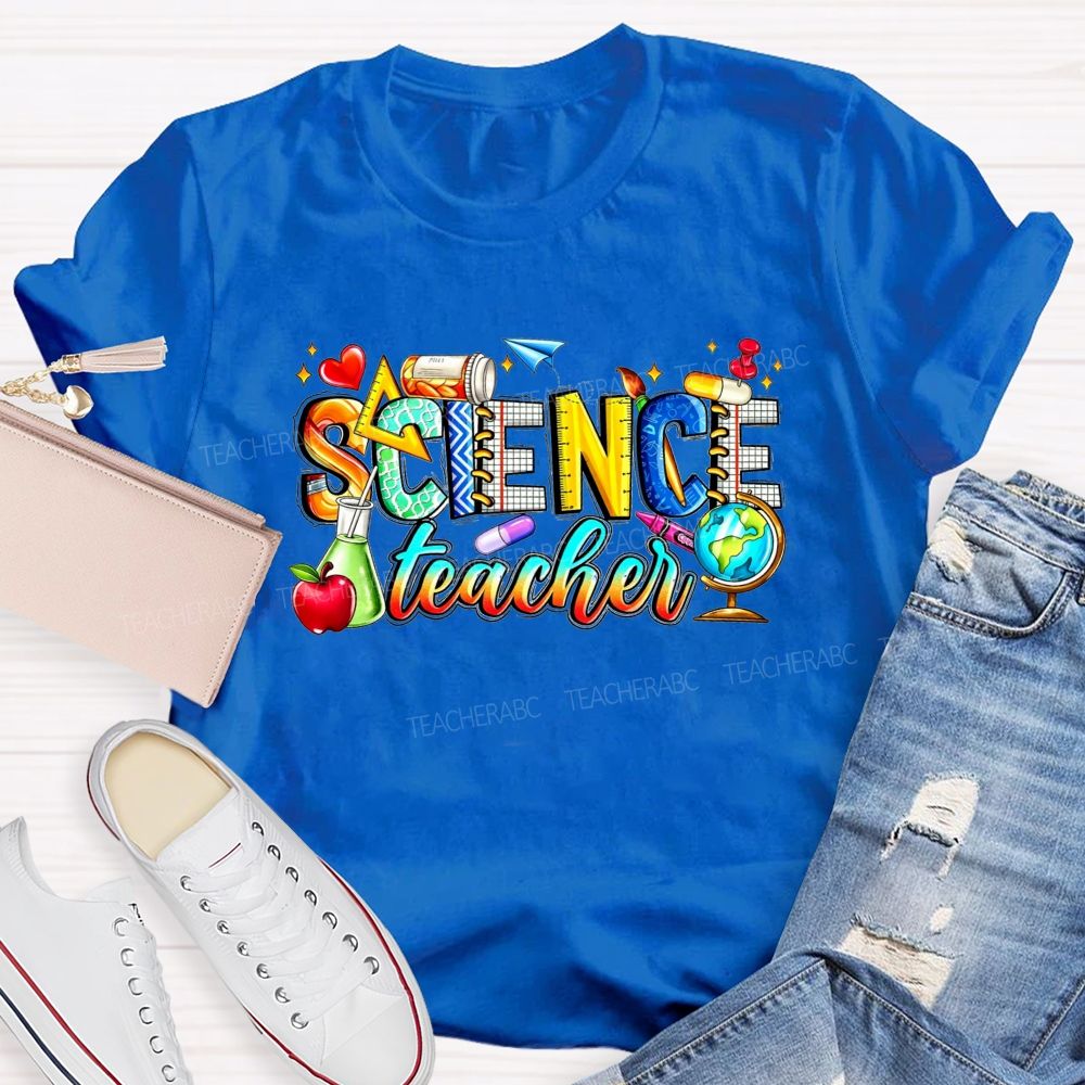 Science Teacher Colorful All Things Lab And Discovery Teacher T-shirt