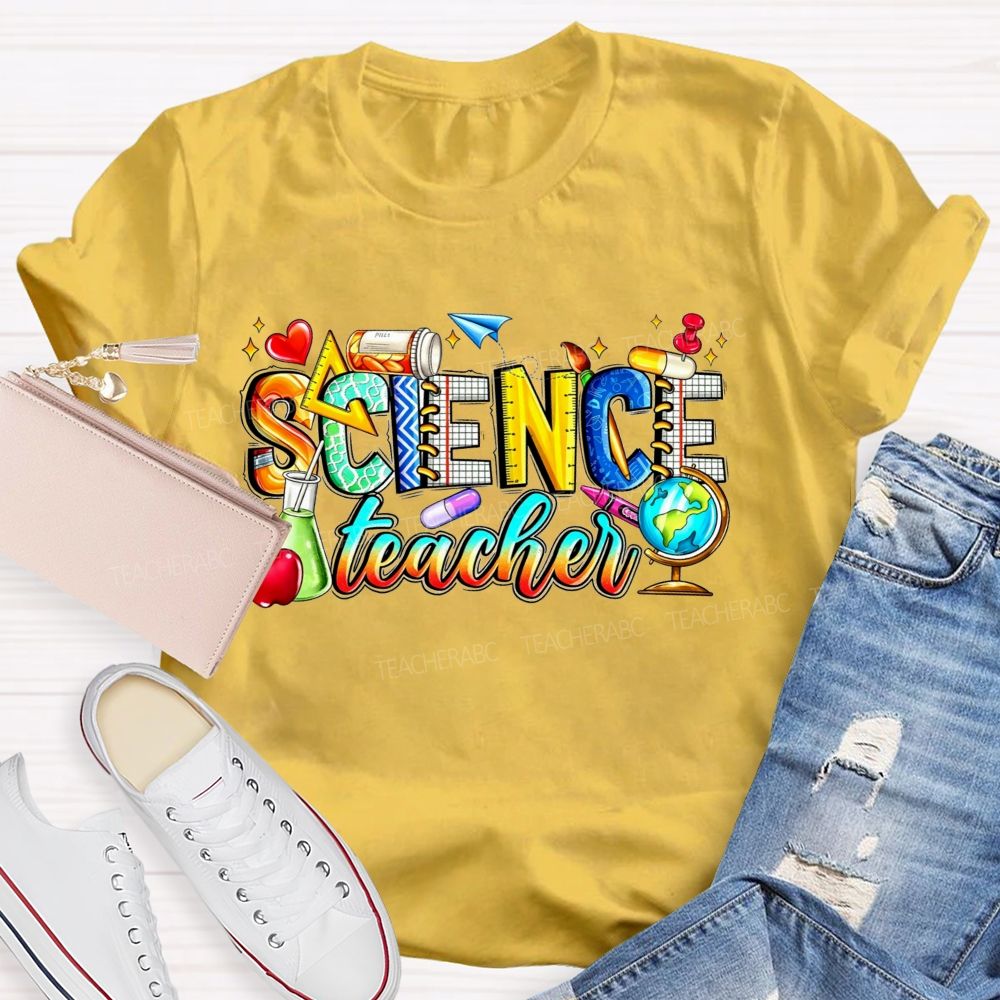 Science Teacher Colorful All Things Lab And Discovery Teacher T-shirt