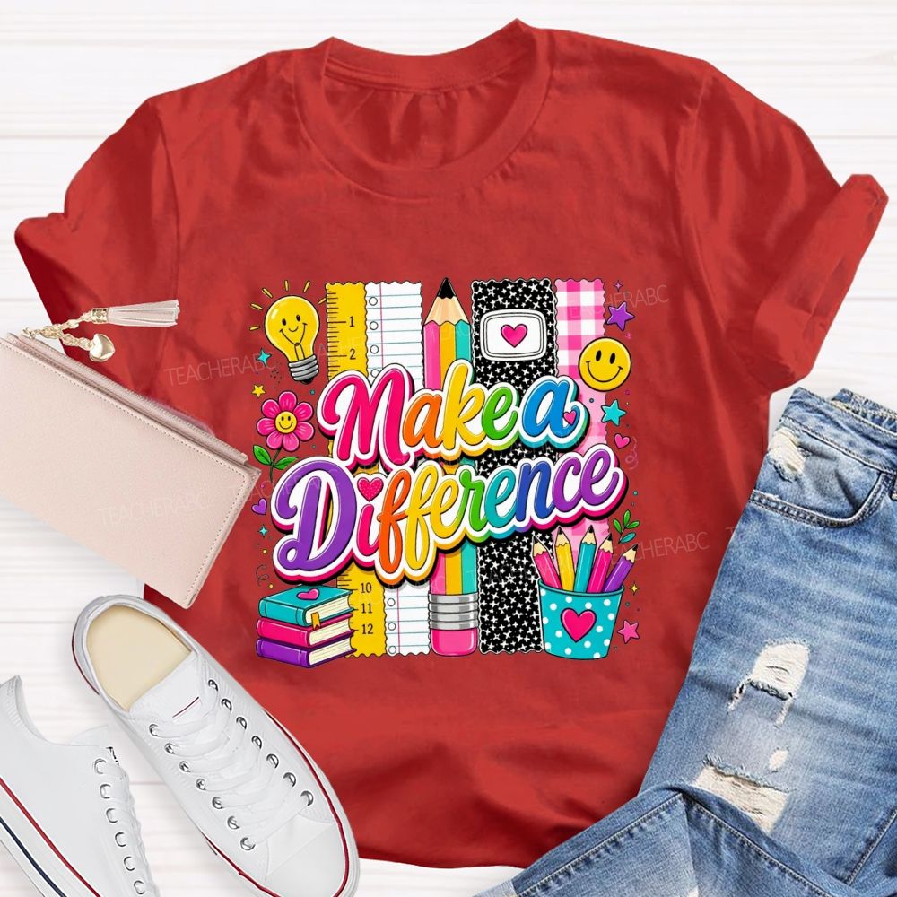 Make A Difference Teacher Rainbow Lettering Teacher T-shirt