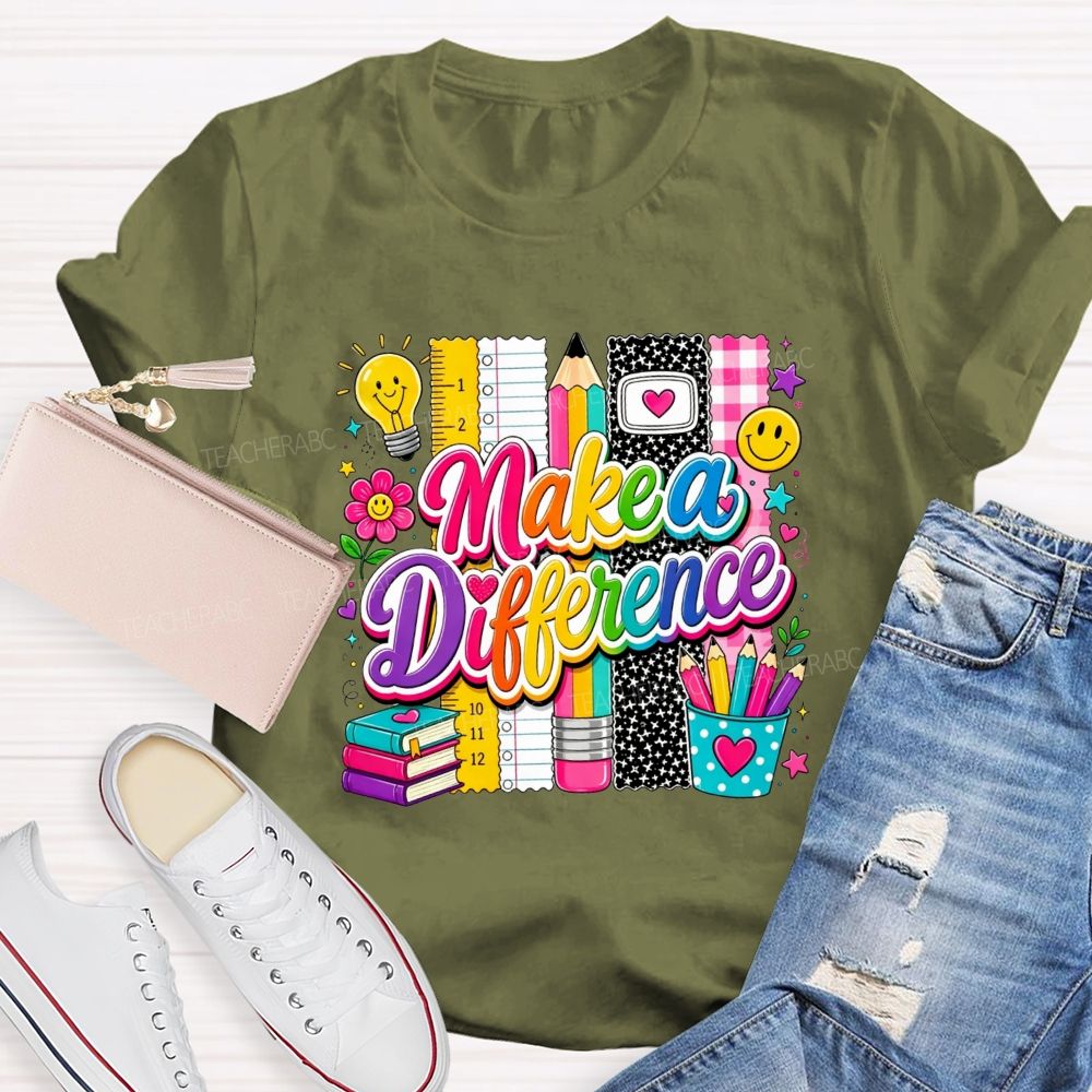 Make A Difference Teacher Rainbow Lettering Teacher T-shirt