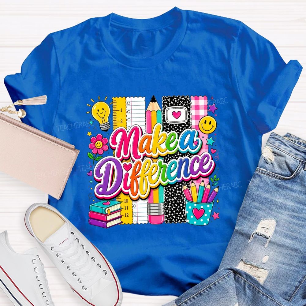 Make A Difference Teacher Rainbow Lettering Teacher T-shirt
