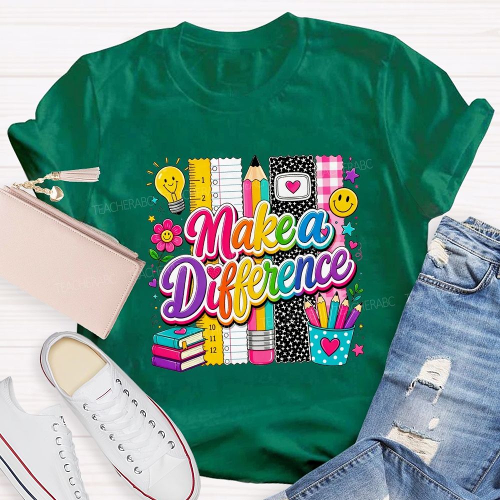 Make A Difference Teacher Rainbow Lettering Teacher T-shirt