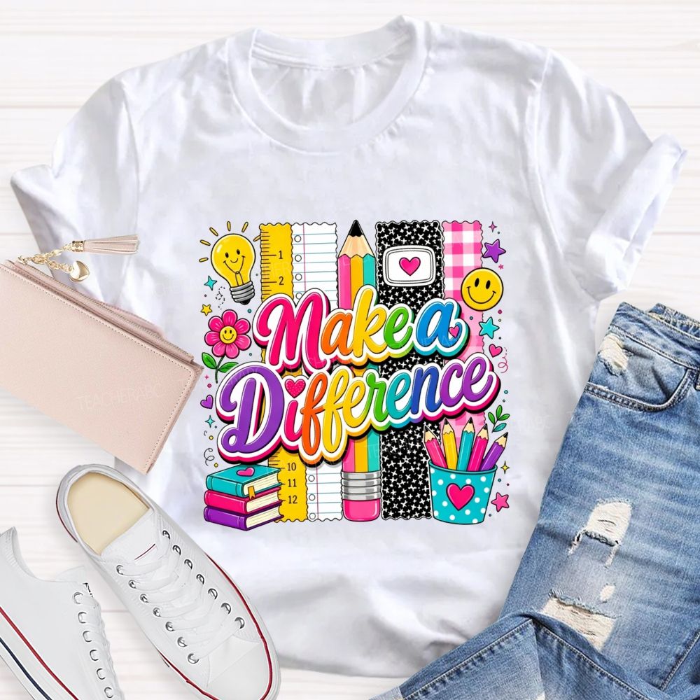 Make A Difference Teacher Rainbow Lettering Teacher T-shirt