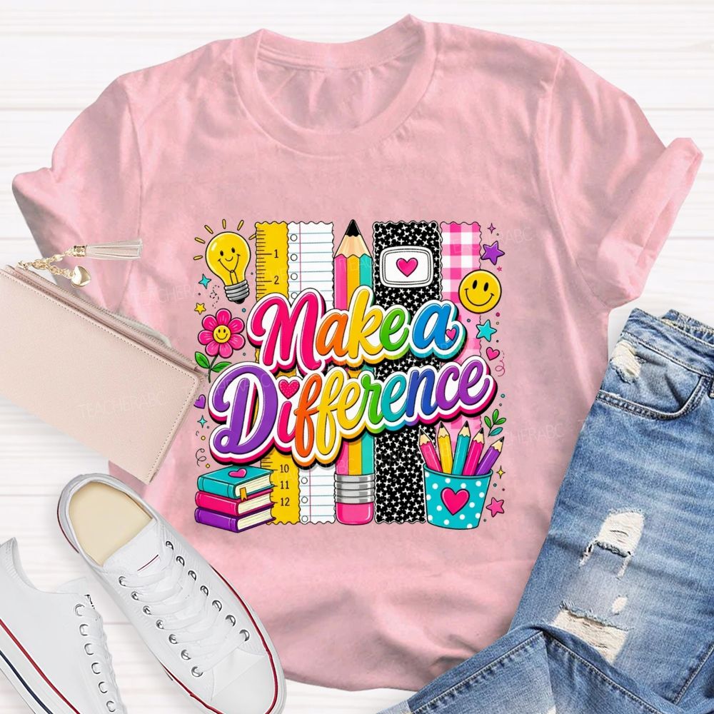 Make A Difference Teacher Rainbow Lettering Teacher T-shirt