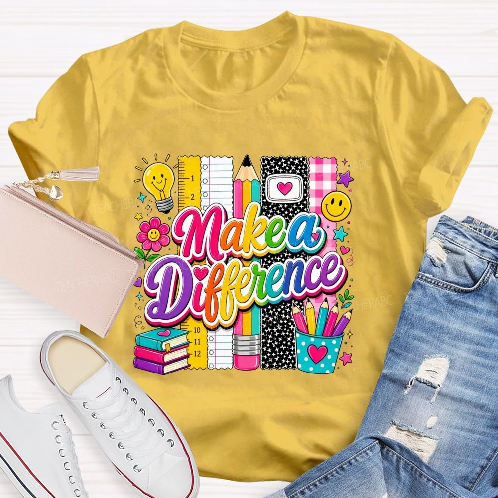 Make A Difference Teacher Rainbow Lettering Teacher T-shirt