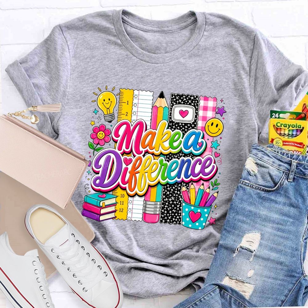 Make A Difference Teacher Rainbow Lettering Teacher T-shirt