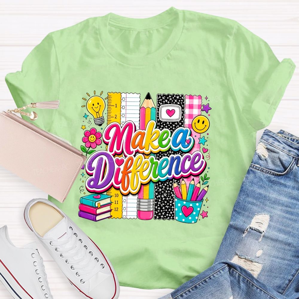 Make A Difference Teacher Rainbow Lettering Teacher T-shirt