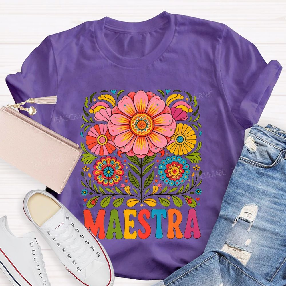 Maestra Mexican Floral Folk Art Latina Teacher T-shirt