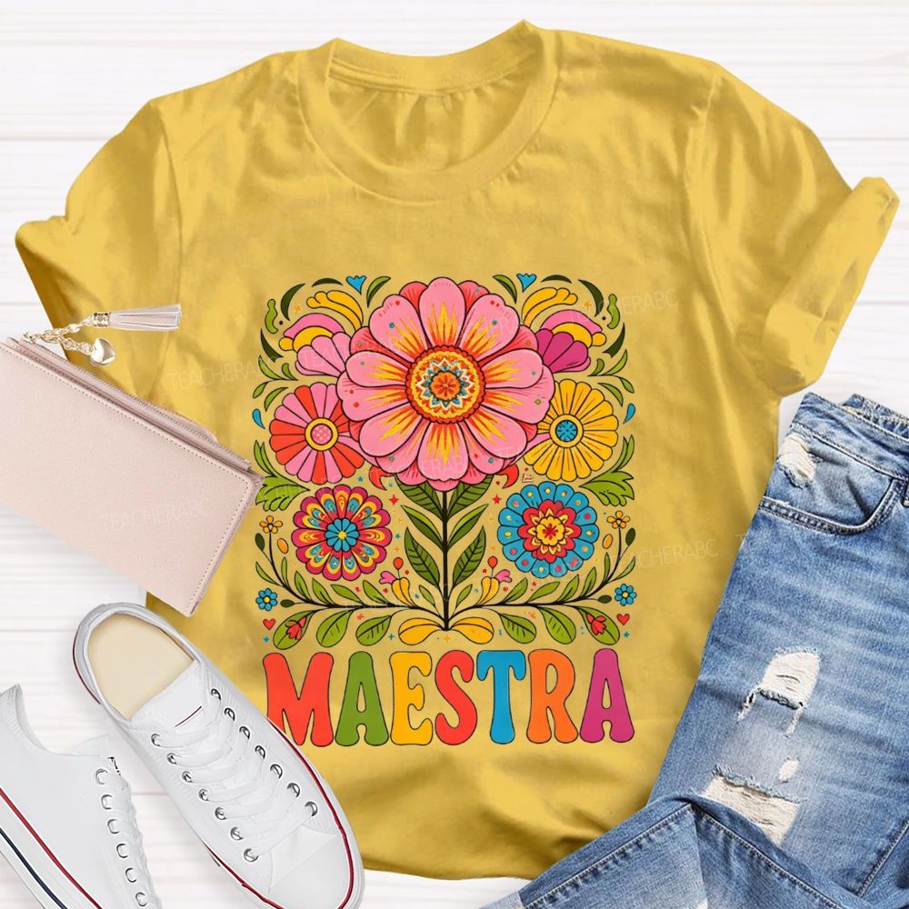 Maestra Mexican Floral Folk Art Latina Teacher T-shirt