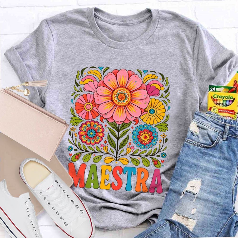 Maestra Mexican Floral Folk Art Latina Teacher T-shirt