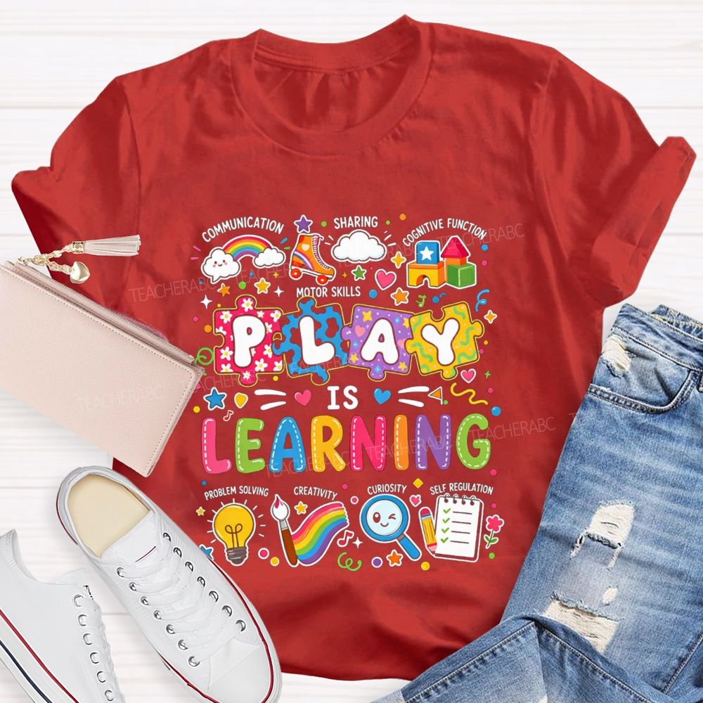 Colorful Play Is Learning Rainbow Puzzle Graphic Teacher T-shirt