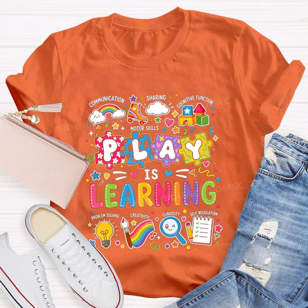 Colorful Play Is Learning Rainbow Puzzle Graphic Teacher T-shirt