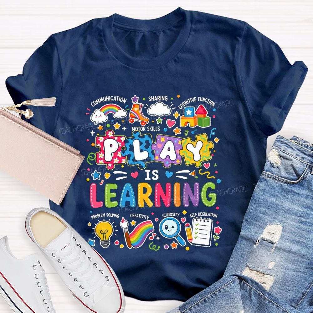 Colorful Play Is Learning Rainbow Puzzle Graphic Teacher T-shirt