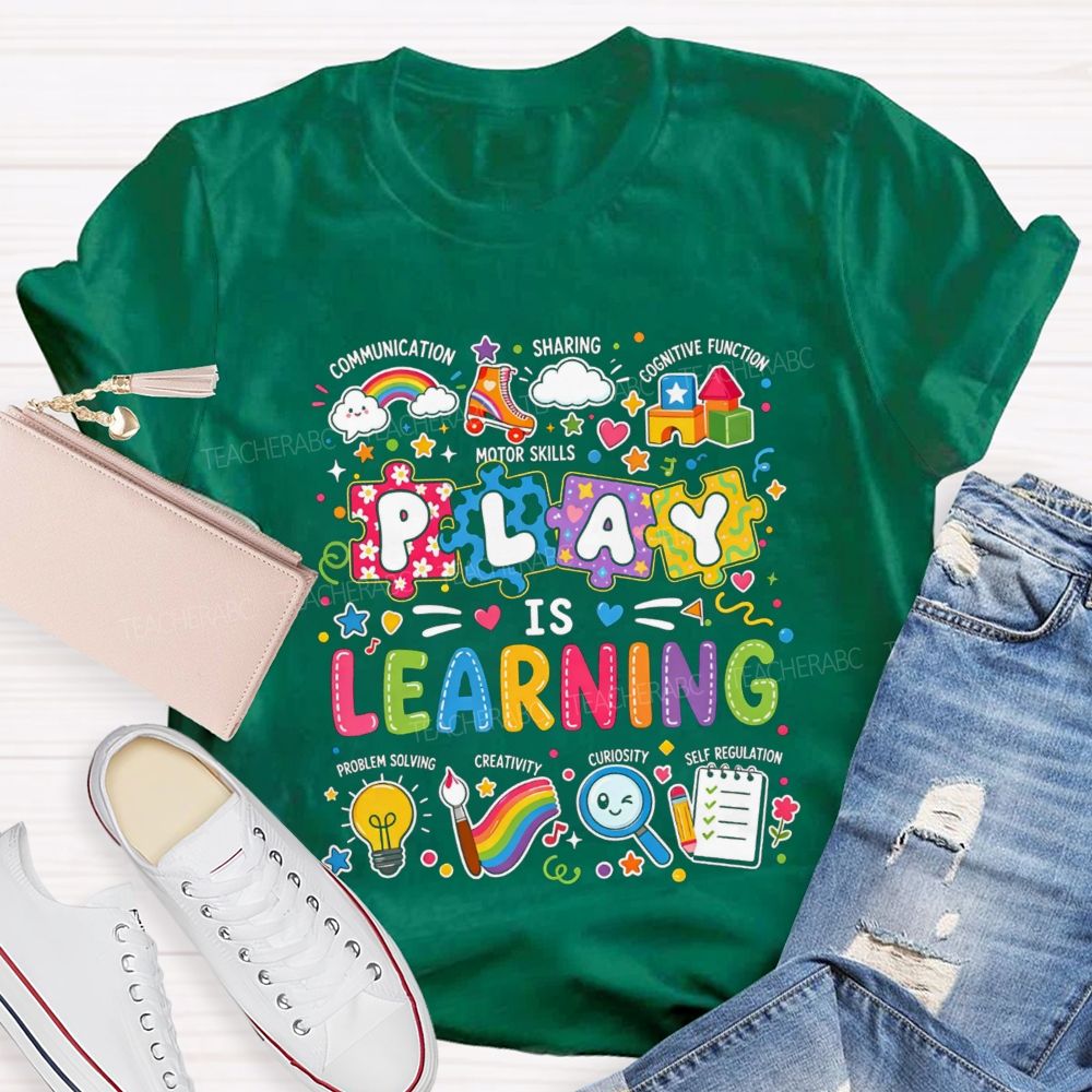Colorful Play Is Learning Rainbow Puzzle Graphic Teacher T-shirt