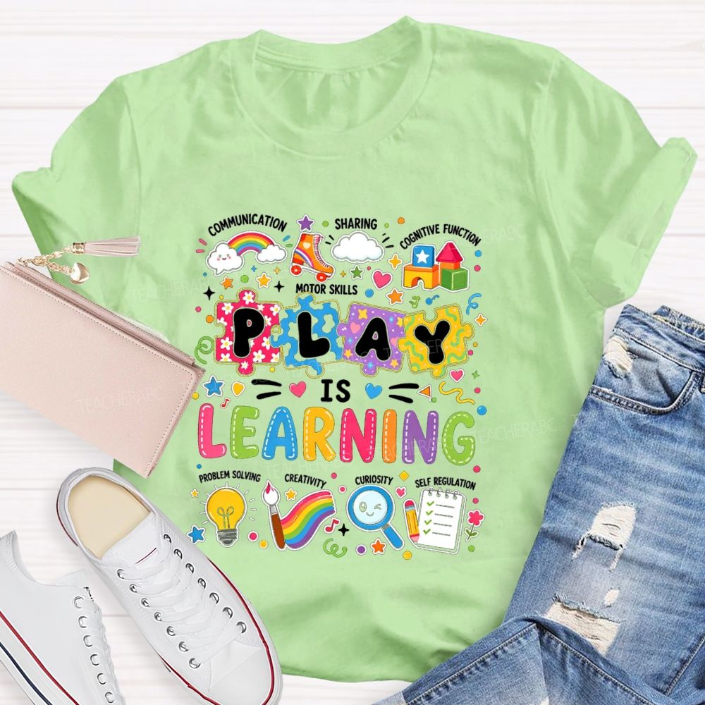 Colorful Play Is Learning Rainbow Puzzle Graphic Teacher T-shirt