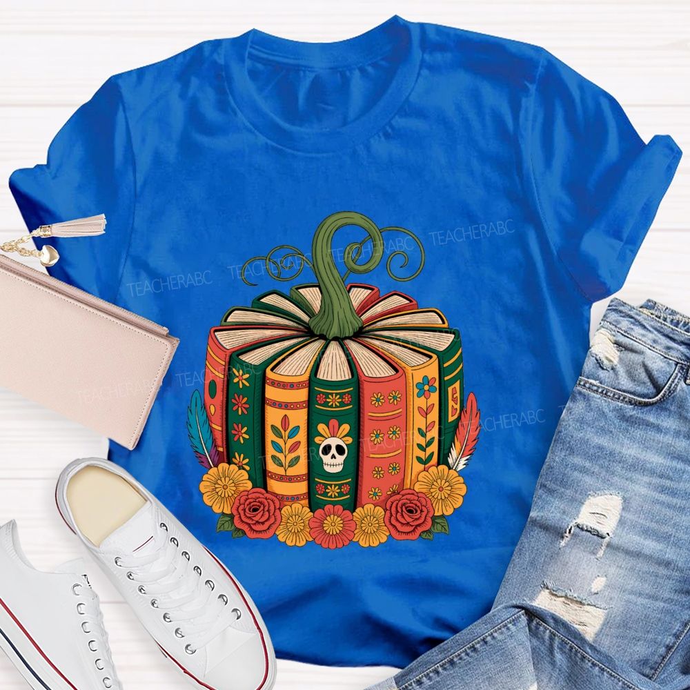 Boho Halloween Book Lover Pumpkin Teacher T-shirt