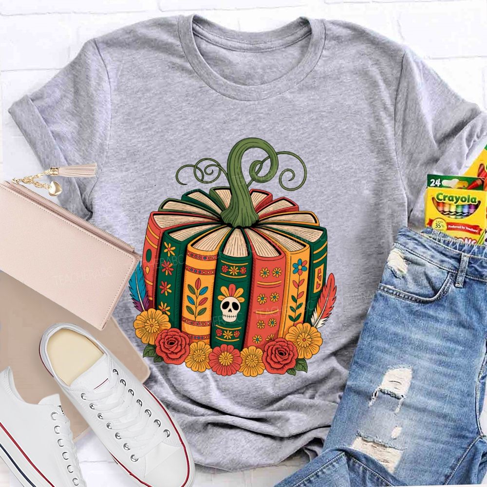 Boho Halloween Book Lover Pumpkin Teacher T-shirt