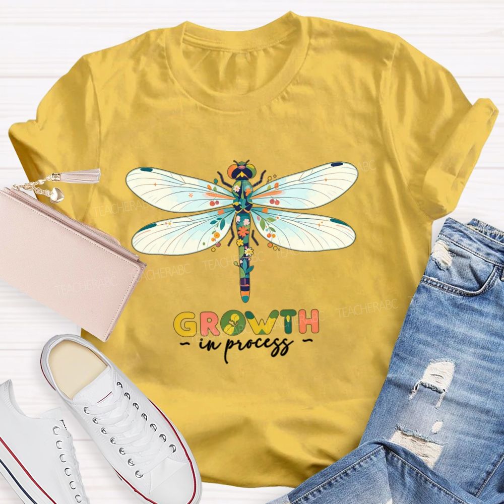 Growth In Process Floral Dragonfly Teacher T-shirt