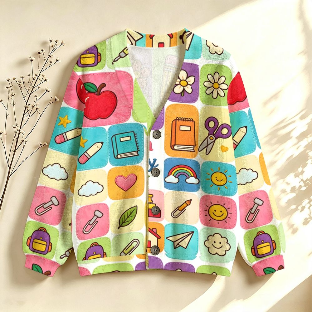 Colored Blocks Sunshine Flower Teacher Sweater-Style Cardigan