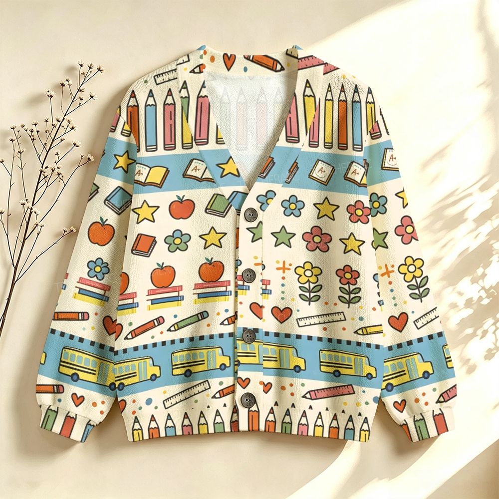 Apple Books School Bus Teacher Sweater-Style Cardigan
