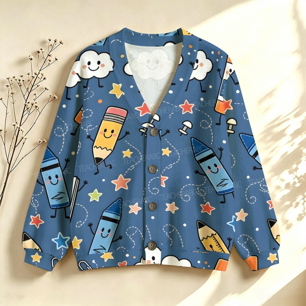 Blue Star Crayon  Teacher Sweater-Style Cardigan